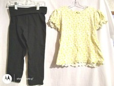 4T Faded Glory Girl Yellow Floral Short Sleeve Shirt XS Danskin Black Leggings
