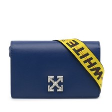Authenticated Off-white Jitney 0.5 Blue Calf Leather Crossbody Bag