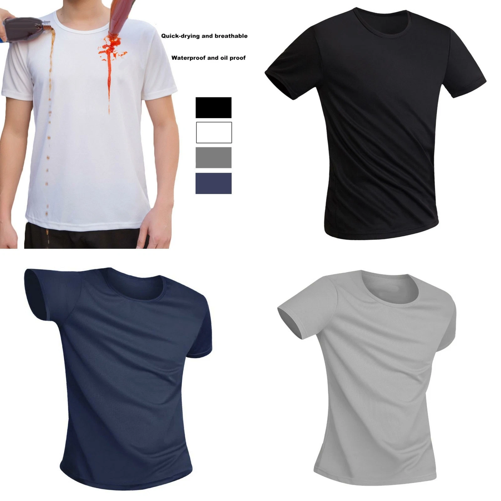 Waterproof Men T-Shirt Anti-dirty Shirts Hydrophobic Breathable Quick Dry O Neck