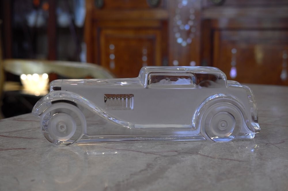 Daum Crystal Glass Classic Car Object 1970s Vintage W 10.6 x D 1.8