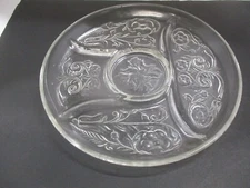 Vintage Pressed Glass Floral Design Chip and Dip Plate Platter