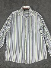 Vintage Southpole Shirt Mens XXL/2XL White Green Striped Long Sleeve Button Up-b