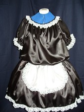 LADIES~SISSY~MAIDS~ADULT BABY~UNISEX BLACK SATIN & LACE DRESS WITH APRON