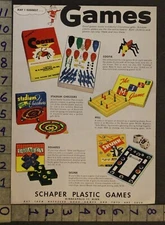1954 SCHAPER PLASTIC GAME COOTIE STADIUM CHECKER MILL SQUARES 2-pg TOY AD TT04