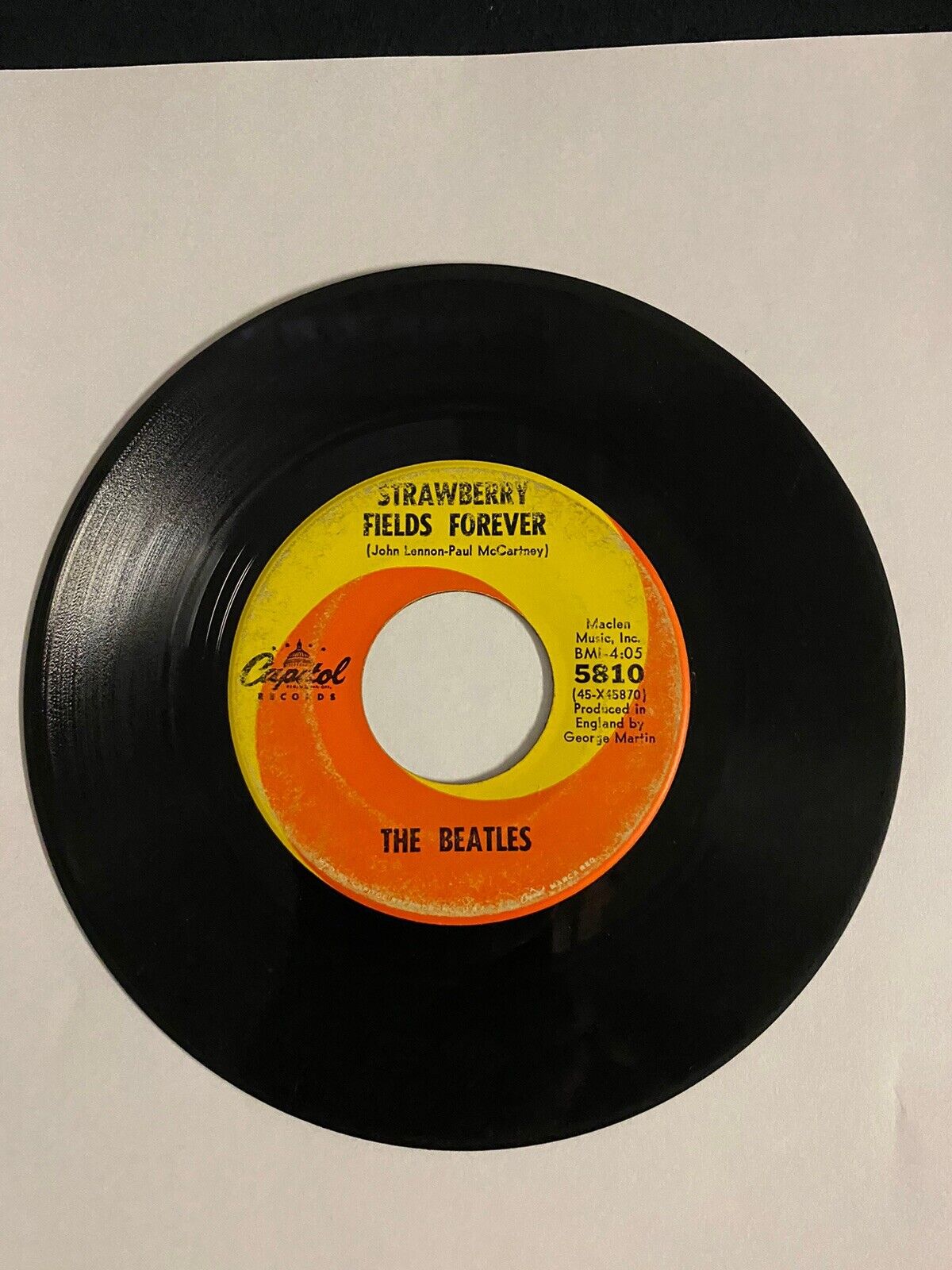 7" 45 RPM RECORD by THE BEATLES "STRAWBERRY FIELDS FOREVER & PENNY LANE" (1967)