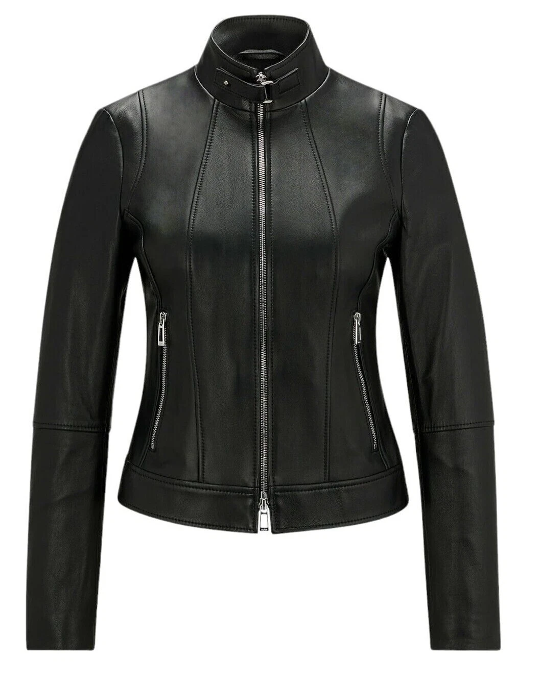 Ladies Real Leather Fitted Biker Jacket Casual Coat Black Winter Zipped Jacket