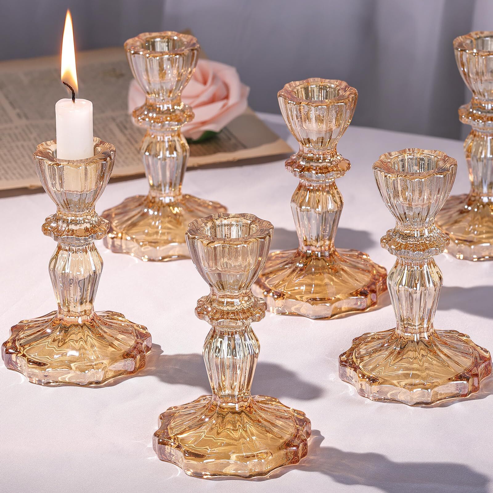 Glass Candlestick Holders Bulk 6pcs Gold Taper Candle Holder