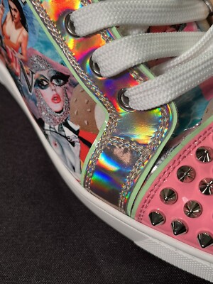 CHRISTIAN LOUBOUTIN SPIKED HOLOGRAM HIGH TOPS SNEAKERS SHOES 38.5
