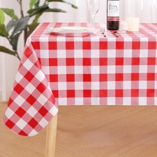 Rectangle Waterproof Vinyl Table Cloth, Buffalo 60" x 84" Red and White
