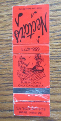BURLINGTON, VERMONT MATCHBOOK COVER: NECTAR'S DANCETERIA EMPTY MATCHCOVER -A
