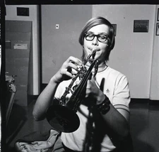 Vintage Negative B&W Med Format 1970's Yearbook Photo Teen Boy Trumpet #147