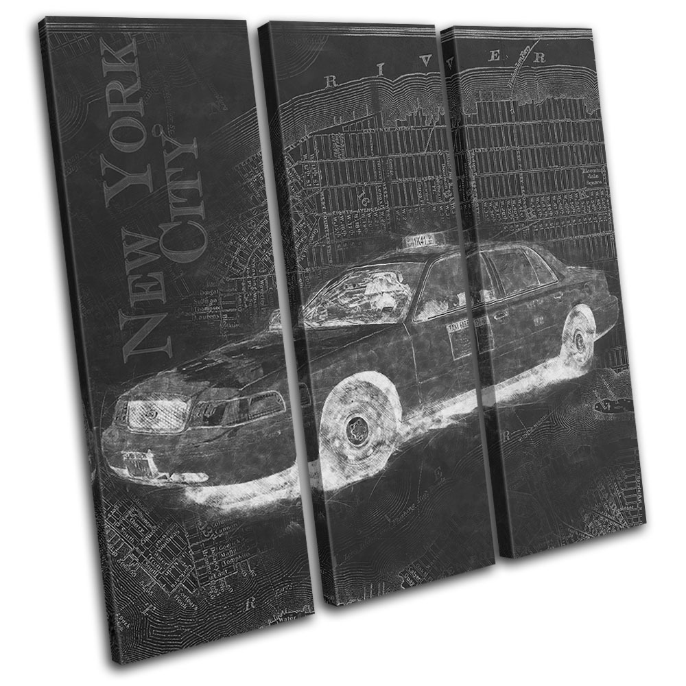 New York NYC Taxi Vintage City TREBLE CANVAS WALL ART Picture Print ...