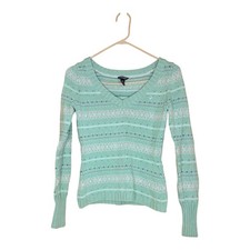 American Eagle Outfitters Sweater Size S Womens Mint Floral Striped Knit