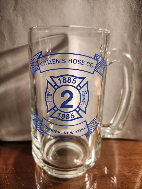 Dunkirk, NY. History Citizen's Hose Company #2 Centennial Beer Glass 1885-1985