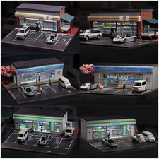 Diorama 1/64 Car Garage Model LED City Convenience Store Parking Lot Scene Model