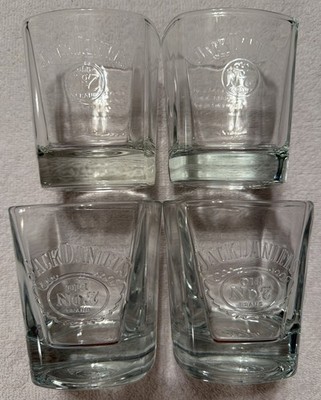 4 Jack Daniels Old No.7 Square EMBOSSED Whiskey Glasses Clear 3 1/2  Tall   A1A