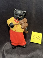 Black Cat The Fiddle Wall Plaque Nursery Rhyme Vintage Chalkware Plaster C12