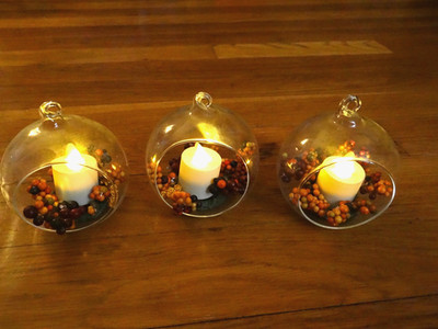 Set of 3 Luminara Flameless Candle Red Berry Glass Christmas Tree Ornament