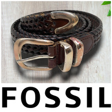 Fossil Sz 40 Dark Brown Woven Genuine Leather Dress Belt READ