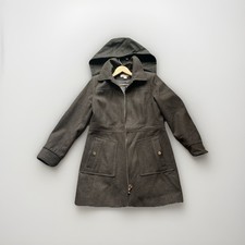 Michael Kors Wool Blend Hooded Trench Coat Women  s Large Olive Green Classic