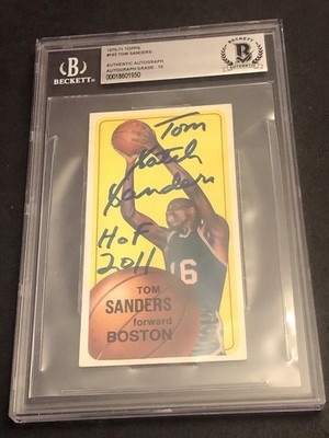 Beckett 10 Gem Mint Autograph Tom 'Satch' Sanders 1970 Topps #163 Signed Card