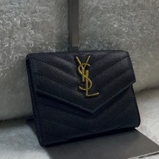 Yves Saint Laurent Cassandre Wallet Black Leather Fold Wallet Cardholder