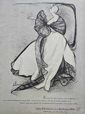 1951 Galey & Lord fabrics women's Pierre Balmain Evening Gown Vintage ad 