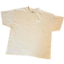 HUF XL Beige Graphic Tee Gothic Logo Big H Streetwear Skate Shirt
