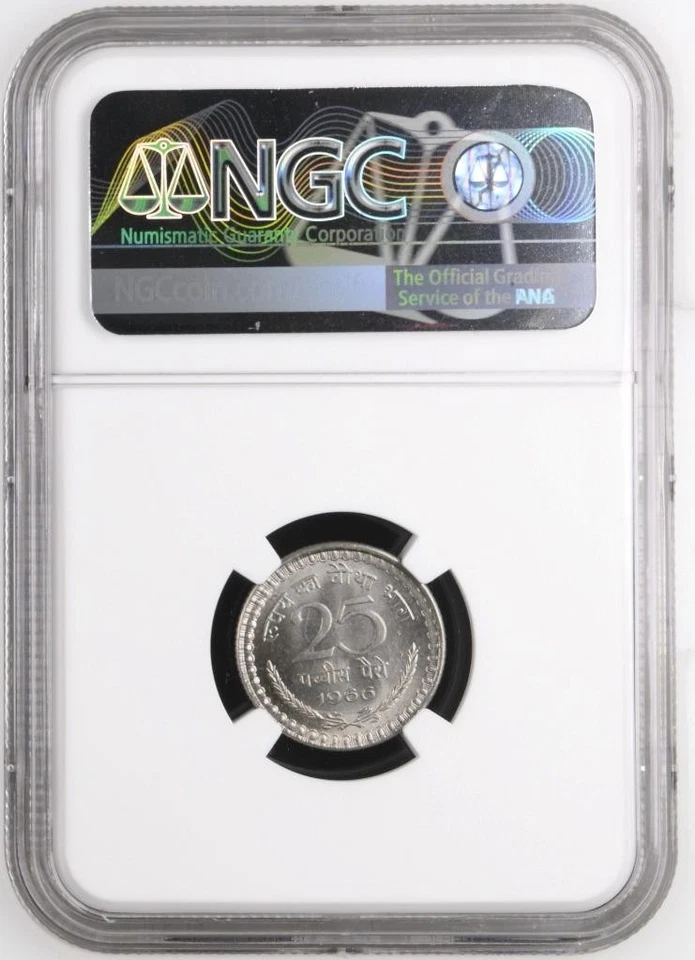 India 25 Paise 1966C NGC MS 66 - Image 2 of 2