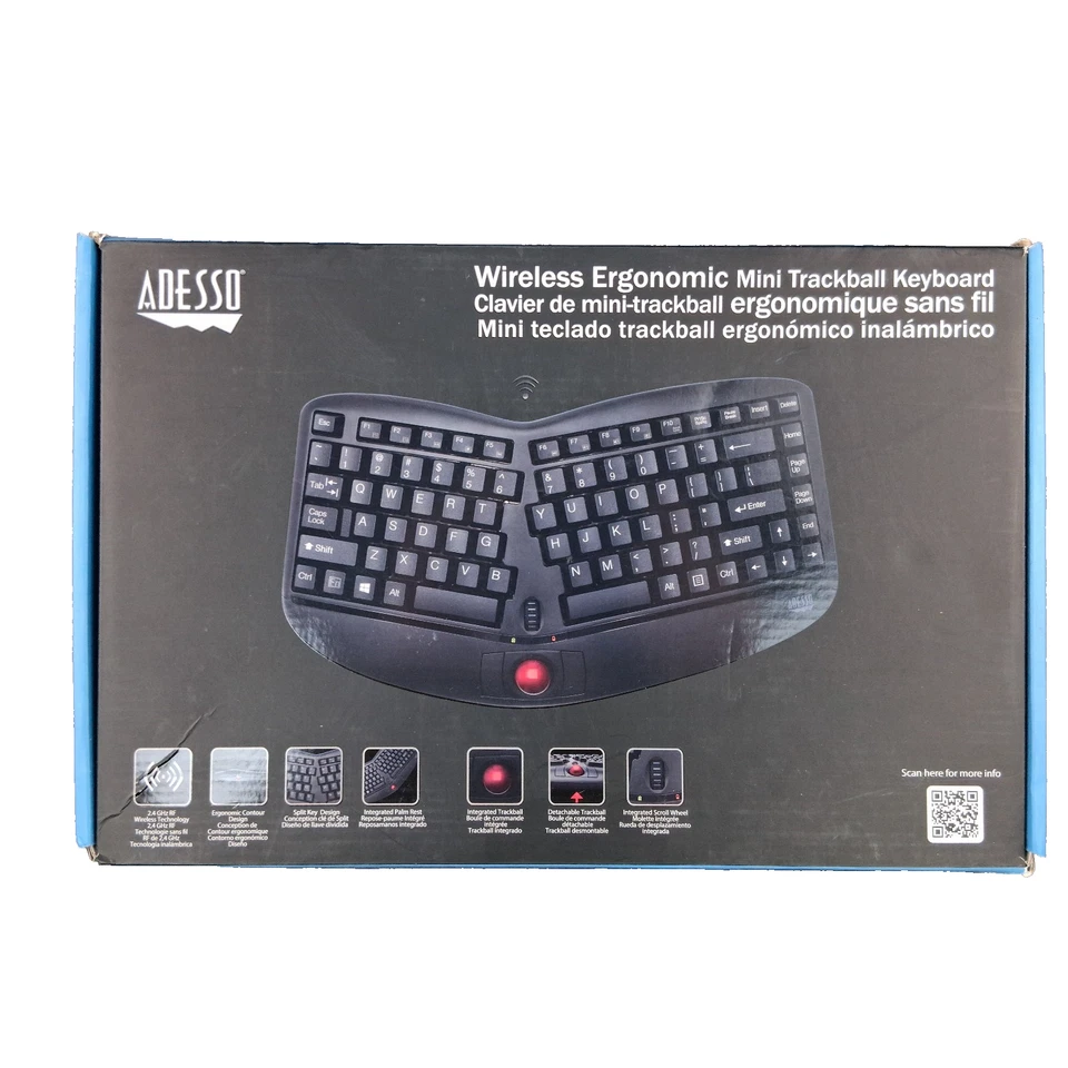Adesso WKB-3150UB Wireless Ergonomic Keyboard with Built-in Removable Trackball - Image 3 of 4
