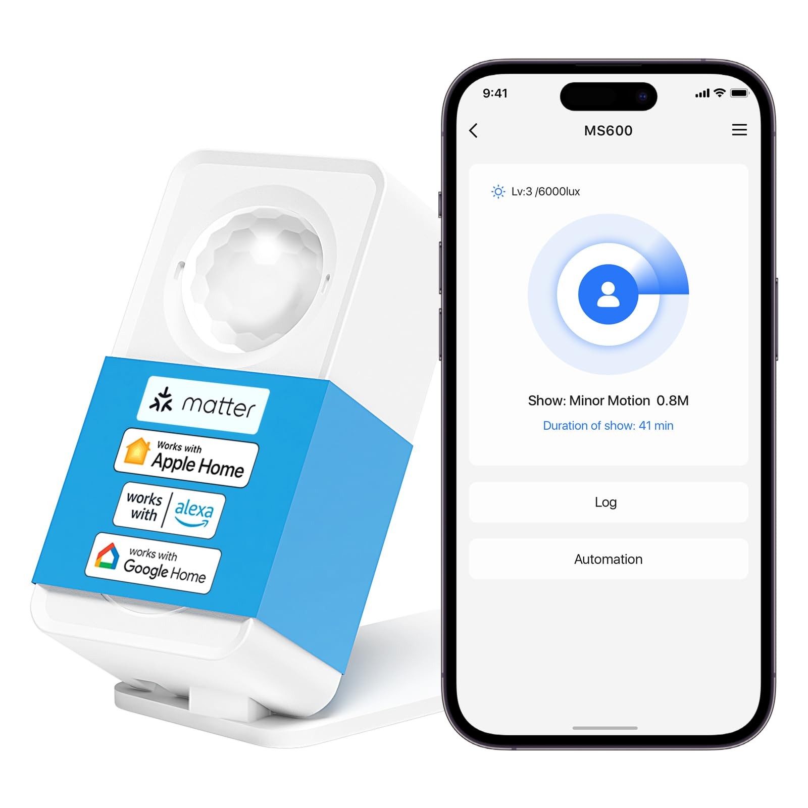 Meross Sensore di Presenza Matter, Smart Wi-Fi Sensore di Presenza con (I9v)