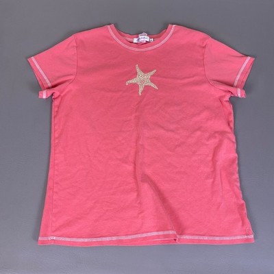 Fresh Produce T-Shirt Women's Size Large Pink Beaded Starfish Cotton USA Made