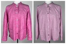 CHICO'S L/S 'Reversible Solid to Striped Linen Jacket' w/Pockets - 3 16 Pink