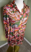 THML XS Floral Mini Dress Boho Button Front Ruffle Hem Long Sleeve Vacation