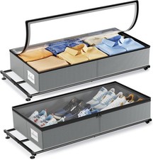 Under Bed Storage with Wheels, 2 Pack Under Bed Storage Containers with Clear Li