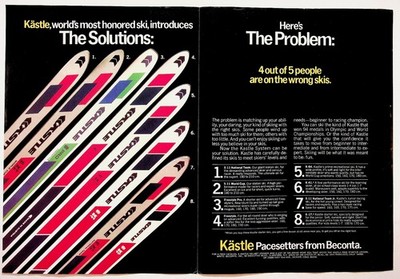 Vintage Kastle Skis Beconta 2-Page Magazine Print Ad 1970s X-11 World Cup Pro