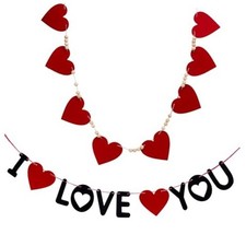 2Pcs Valentine's Day Felt Heart with Wood Beads, Rustic Home Decor for Wall