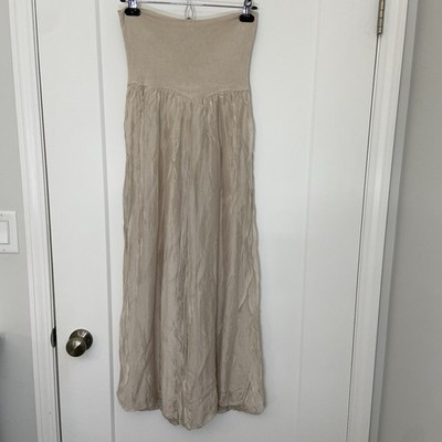GUSY Made in Italy Palazzo Pants M Beige Crinkled Silk Blend Wide Leg Boho 