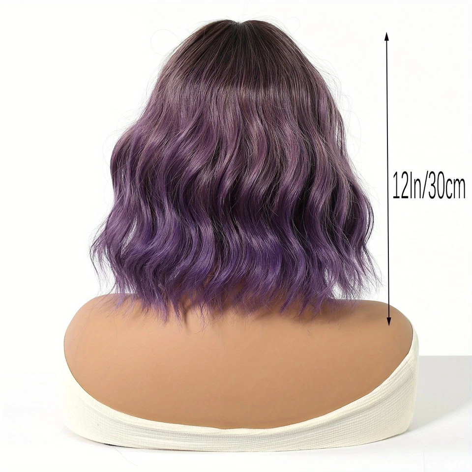 Парик 12 дюймов Ombre фиолетовый короткий кудрявый парик синтетические волосы парик термостойкий парик Bob ежедневно - Изображение 3 из 4