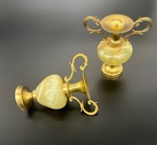 Paar dekorative Mini-Vasen aus Onyx und Messing &ndash; neoklassischer Stil &ndash; Vintage