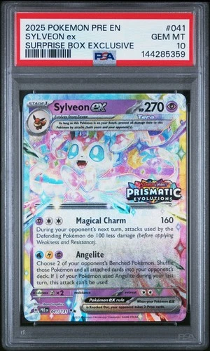 2025 POKEMON PRISMATIC EVOLUTIONS SURPRISE BOX EXCLUSIVE #041 SYLVEON EX PSA 10