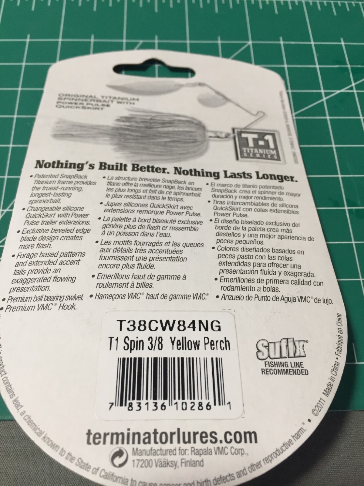 DISCONTINUED TERMINATOR T-1 TITANIUM 3/8 OZ. SPINNERBAIT YELLOW PERCH NIP - Image 2