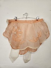 Vintage Sheer Half Apron Tie Waist peach and white, flower Pocket