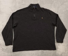 Polo Ralph Lauren Sweater Mens XL Gray Estate Rib 1/4 Zip Pullover Flesh Pony