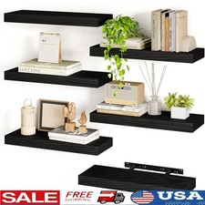 Floating Wall Shelves Set Rustic Minimalist Storage Solution Home Organizing New