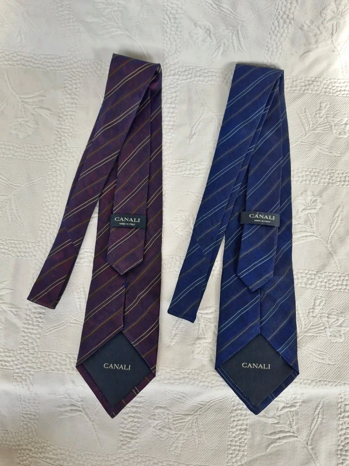 Canali Lot Of 2 Mens Textured Silk Ties Multi Coloured Striped Patterns. Classic - Image 4 of 4