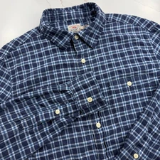 Faherty Mens Blue Plaid Long Sleeve Button Up Shirt Blue Organic Cotton Size M