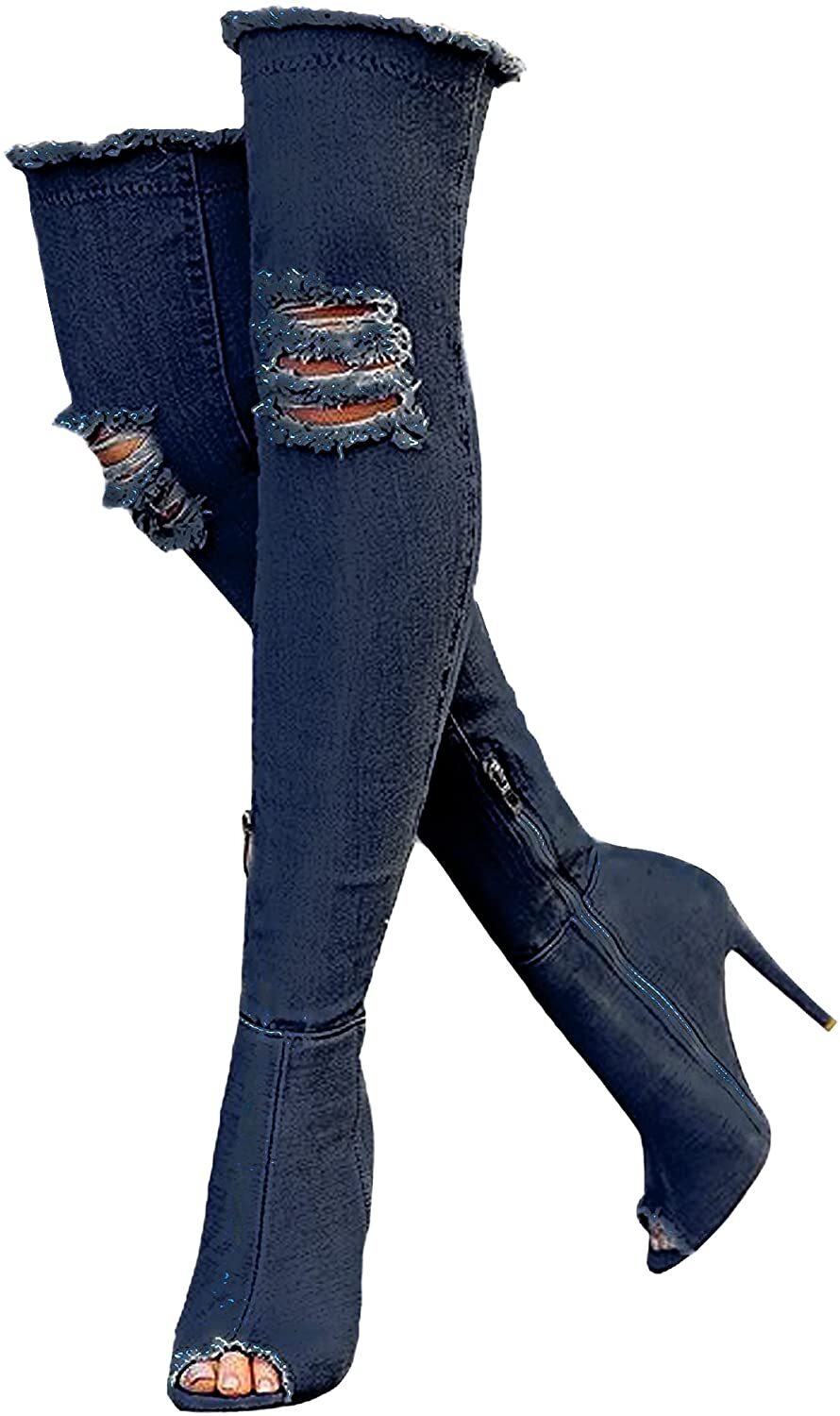 Denim Blue Thigh High Boots for women 