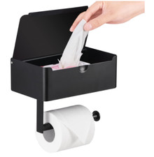 Toilet Paper Holder with Shelf, Wall Mounted, Large, Matte Black, Steel