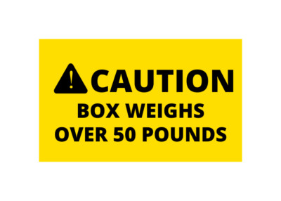Caution Box Weighs Over 50 Pounds | Yellow 3''x5'' Adhesive Stickers | 250 Labels